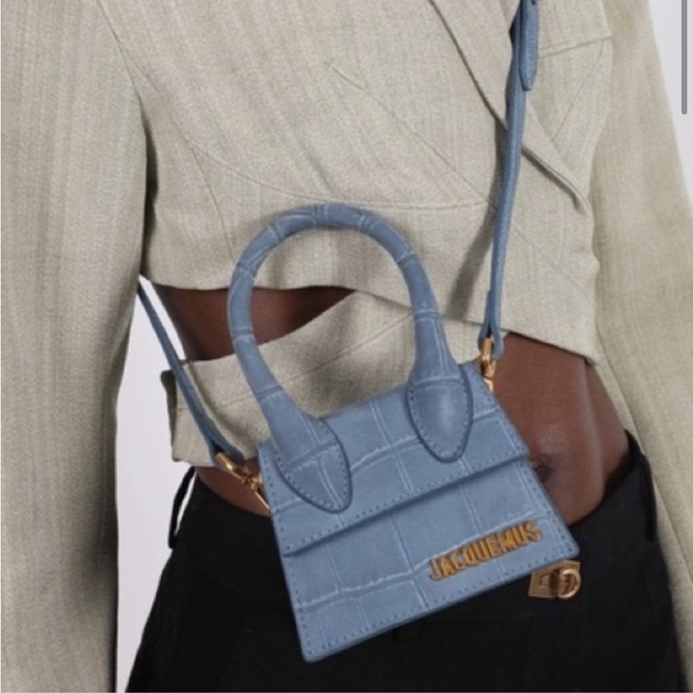 Jacquemus Le Chiquito Suede Croc Embossed Mini Bag in blue - Picture 3 of 17